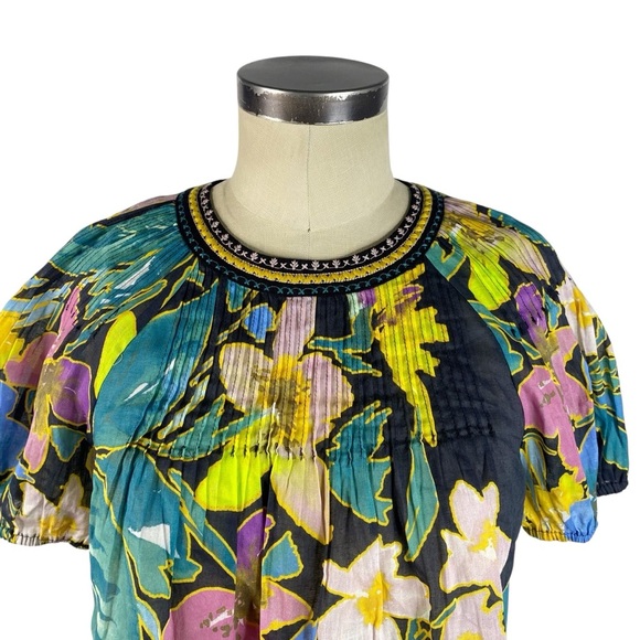 NEW Daniel Rainn Embroidered Floral Top Blouse Small Black Multi Linen Blend NWT - Picture 2 of 12